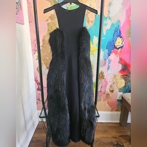 Chic Black Midi Dress with Faux Fur Details